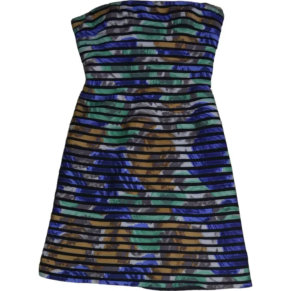 Y2K‎ Clubwear BCBGMAXAZRIA Strapless Silk Bodycon Mini Dress Size 0 Stripe NWT